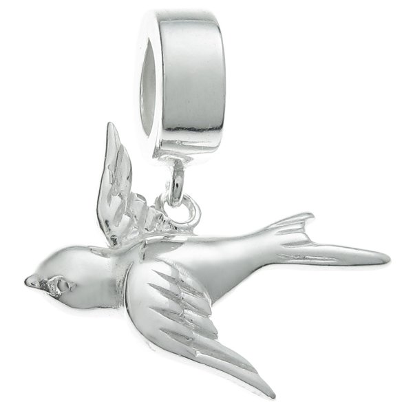 1x .925 Sterling Silver Flying Bird Dangle Bead for European Charm Bracelet