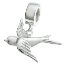 1x .925 Sterling Silver Flying Bird Dangle Bead for European Charm Bracelet