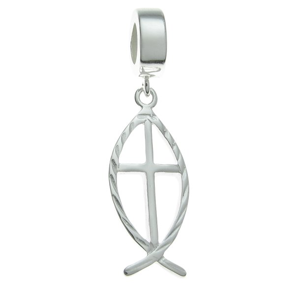 .925 Sterling Silver Christian Fish Faith Dangle Pendant Bead for European Charm Bracelet