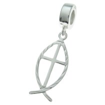 .925 Sterling Silver Christian Fish Faith Dangle Pendant Bead for European Charm Bracelet