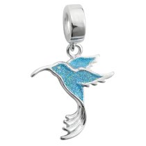 925 Sterling Silver Hummingbird Bird Enamel Dangle Bead for European Charm Bracelets