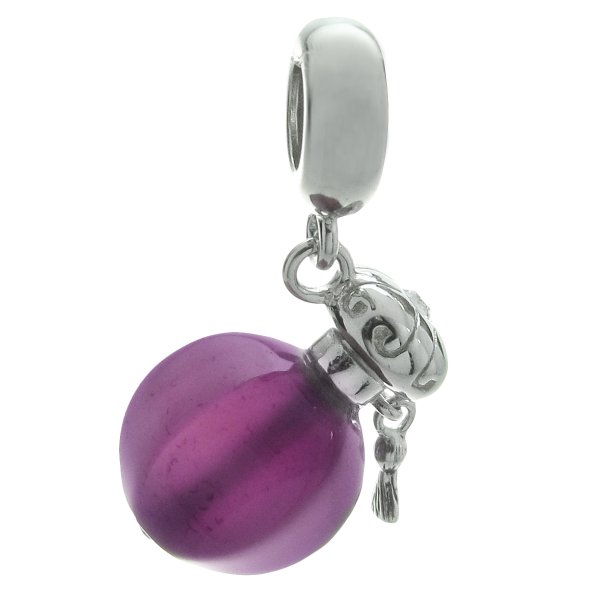 Rhodium on .925 Sterling Silver Perfume Bottle Purple Agate Dangle Bead for European Charm Bracelet