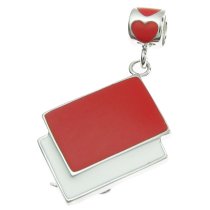 Rhodium on Sterling Silver Valentine Love Letter Mail Red White Enamel Dangle Bead for European Charm Bracelet