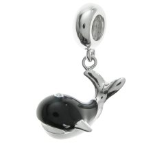 Rhodium on 925 Sterling Silver Ocean Whale Black White Enamel Dangle Bead for European Charm Bracelet Made with Swarovski Elements Crystal