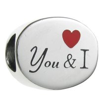.925 Sterling Silver Valentine You & I Love Heart Red Enamel Bead for European Charm Bracelets