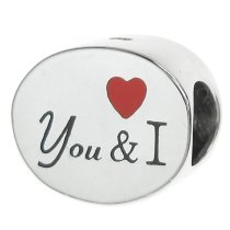 .925 Sterling Silver Valentine You & I Love Heart Red Enamel Bead for European Charm Bracelets