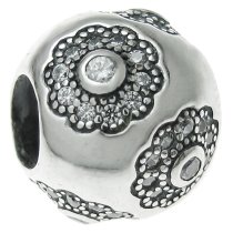 Antique 925 Sterling Silver Flower Clear CZ Crystal Round Bead for European Charm Bracelets