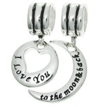 925 Sterling Silver "I Love You to the Moon & Back" Dangle Bead for European Charm Bracelets