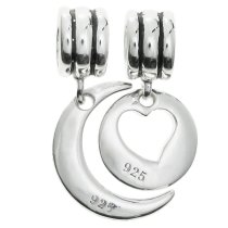 925 Sterling Silver "I Love You to the Moon & Back" Dangle Bead for European Charm Bracelets