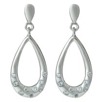 2x Rhodium on 925 Sterling Silver Teardrop Loop Dangle Clear CZ Crystal Chandelier Earring Stud Earring Post