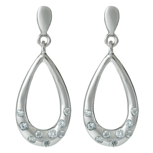 2x Rhodium on 925 Sterling Silver Teardrop Loop Dangle Clear CZ Crystal Chandelier Earring Stud Earring Post