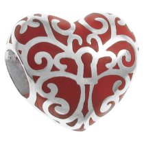 925 Sterling Silver Tree of Love Heart Red Enamel Bead for European Charm Bracelets