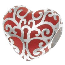 925 Sterling Silver Tree of Love Heart Red Enamel Bead for European Charm Bracelets