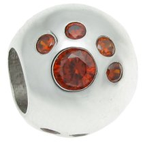 925 Sterling Silver Round Dog Puppy Paw Footprint Red CZ Crystal Bead for European Charm Bracelets