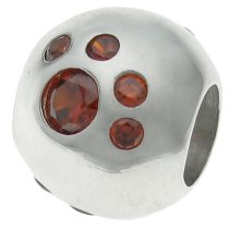 925 Sterling Silver Round Dog Puppy Paw Footprint Red CZ Crystal Bead for European Charm Bracelets