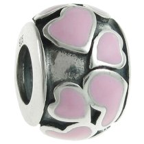 925 Sterling Silver Heart Full of Love Bead Pink Enamel for European Charm Bracelets