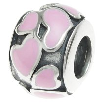925 Sterling Silver Heart Full of Love Bead Pink Enamel for European Charm Bracelets