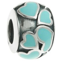 925 Sterling Silver Heart Full of Love Round Green Enamel Bead for European Charm Bracelets