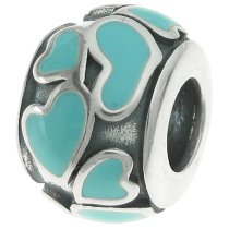 925 Sterling Silver Heart Full of Love Round Green Enamel Bead for European Charm Bracelets