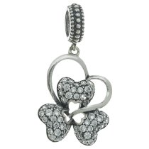 925 Sterling Silver Valentine Love Heart Leaf Clover Clear CZ Crystal Dangle Pendant Bead for European Charm Bracelets