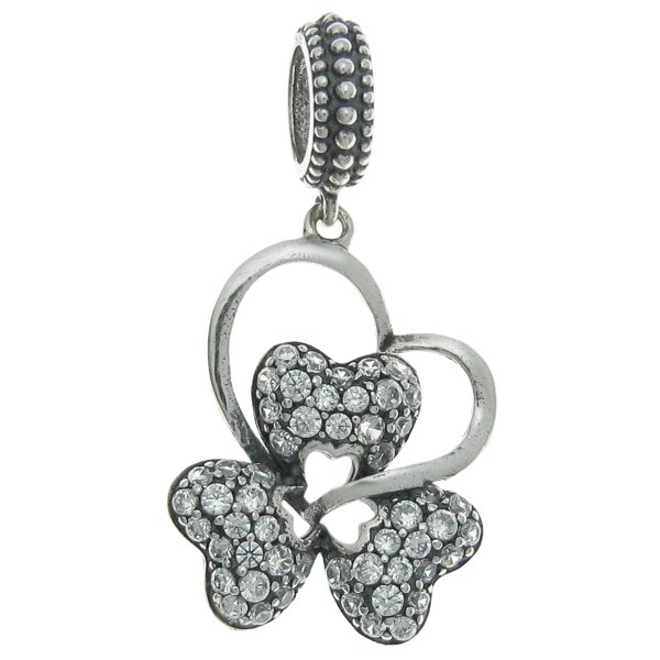 925 Sterling Silver Valentine Love Heart Leaf Clover Clear CZ Crystal Dangle Pendant Bead for European Charm Bracelets