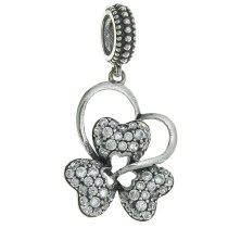 925 Sterling Silver Valentine Love Heart Leaf Clover Clear CZ Crystal Dangle Pendant Bead for European Charm Bracelets