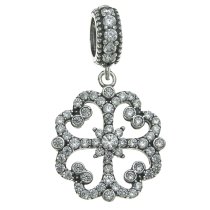 925 Sterling Silver Lucky 4 Heart Leaf Clover Flower Clear CZ Crystal Dangle Pendant Bead for European Charm Bracelets