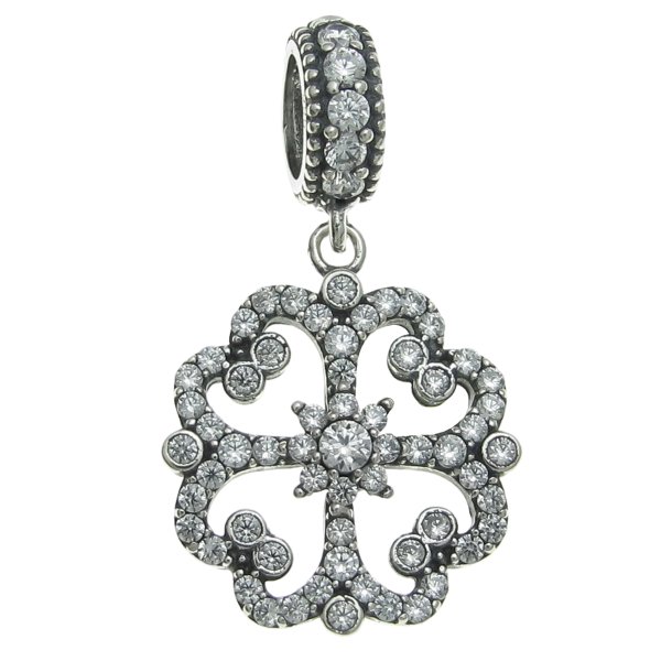 925 Sterling Silver Lucky 4 Heart Leaf Clover Flower Clear CZ Crystal Dangle Pendant Bead for European Charm Bracelets