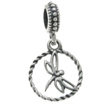 925 Sterling Silver Bali Dragonfly Round Dangle Bead for European Charm Bracelets