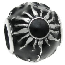 925 Sterling Silver Sun Apollo Black Enamel Round Bead for European Charm Bracelets