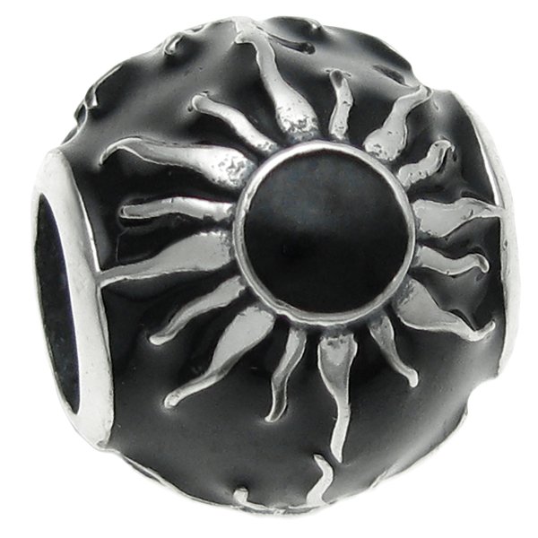 925 Sterling Silver Sun Apollo Black Enamel Round Bead for European Charm Bracelets