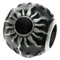 925 Sterling Silver Sun Apollo Black Enamel Round Bead for European Charm Bracelets