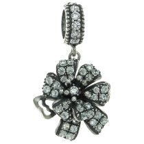 925 Sterling Silver Mother's Flower Corsage Clear CZ Crystal Dangle Bead for European Charm Bracelets
