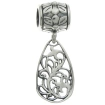 925 Sterling Silver Filigree Leaf Flower Teardrop Dangle Bead for European Charm Bracelets