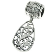 925 Sterling Silver Filigree Leaf Flower Teardrop Dangle Bead for European Charm Bracelets