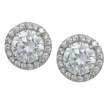 2x Rhodium on 925 Sterling Silver Round Daisy Flower Clear CZ Crystal Earring Stud Post