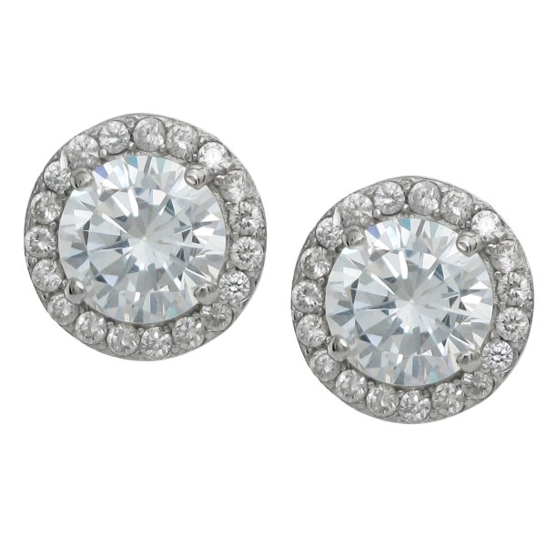 2x Rhodium on 925 Sterling Silver Round Daisy Flower Clear CZ Crystal Earring Stud Post