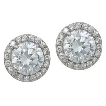 2x Rhodium on 925 Sterling Silver Round Daisy Flower Clear CZ Crystal Earring Stud Post