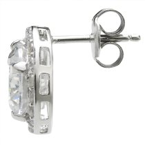 2x Rhodium on 925 Sterling Silver Round Daisy Flower Clear CZ Crystal Earring Stud Post