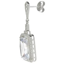 2x Rhodium on 925 Sterling Silver Rectangle Clear CZ Crystal Dangle Charm Earring Stud Post