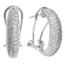 2x Rhodium on 925 Sterling Silver Clear CZ Crystal Omega Half Hoop Huggie Earrings Stud Post