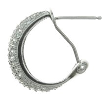 2x Rhodium on 925 Sterling Silver Clear CZ Crystal Omega Half Hoop Huggie Earrings Stud Post