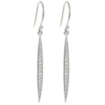 2x Rhodium on 925 Sterling Silver Clear CZ Crystal Oval Leaf Dangle Charm Earwire French Hook Earring