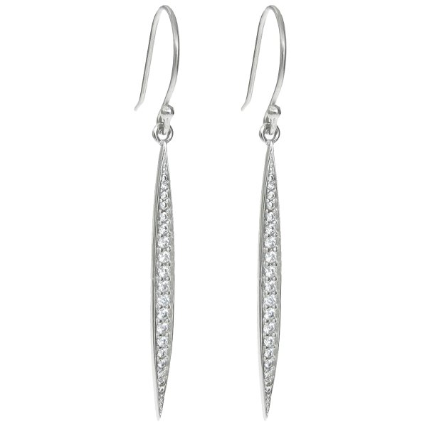 2x Rhodium on 925 Sterling Silver Clear CZ Crystal Oval Leaf Dangle Charm Earwire French Hook Earring