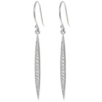 2x Rhodium on 925 Sterling Silver Clear CZ Crystal Oval Leaf Dangle Charm Earwire French Hook Earring