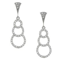 2x Rhodium on 925 Sterling Silver Triple Ring Loop Dangle Clear CZ Crystal Charm Stud Earring Post