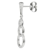 2x Rhodium on 925 Sterling Silver Triple Ring Loop Dangle Clear CZ Crystal Charm Stud Earring Post