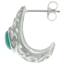 2x 925 Sterling Silver Bali Filigree Flower Turquoise Stone Half Hoop Stud Earring Post