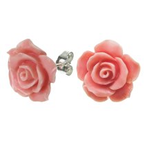 2x Sterling Silver Simulated Pink Coral Rose Earring Stud Post 15mm