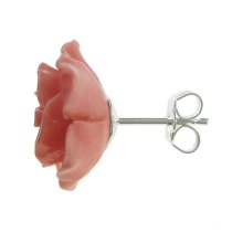 2x Sterling Silver Simulated Pink Coral Rose Earring Stud Post 15mm